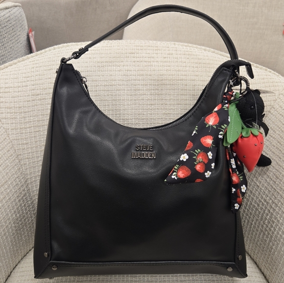 Steve Madden Handbags - Steve Madden Black Hobo Bag with Strawberry Charm